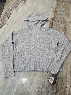 Auden Lux Cozy Cable Knit Hoodie Sweater Gray XS NWT Lounge Set Top